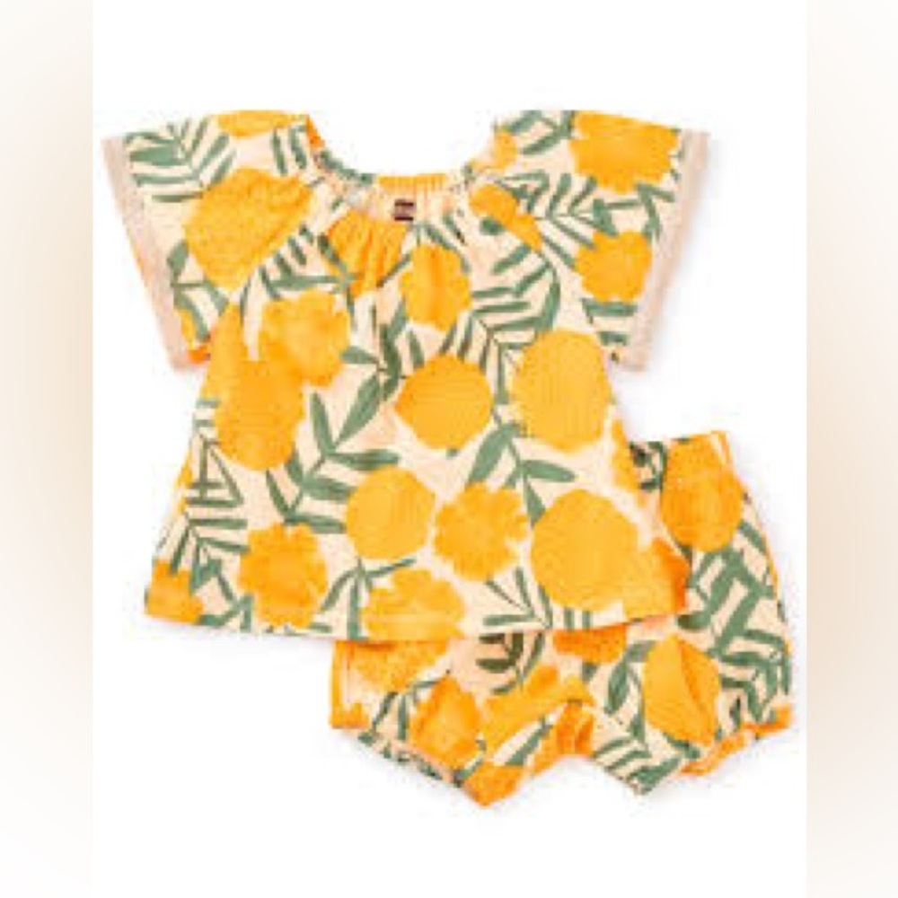 Tea Collection Crochet Trim Baby Set, Marigold Delight, 6-9M